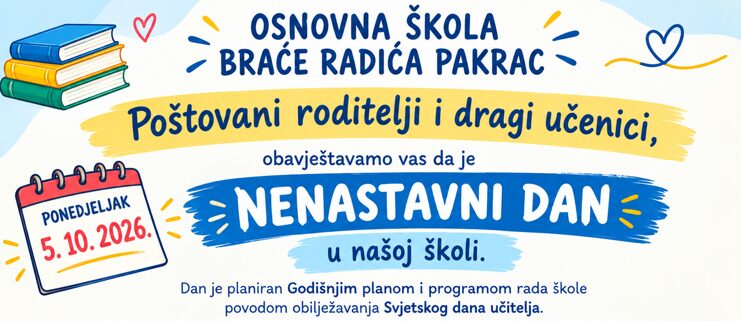 5. listopad – Svjetski dan učitelja – nenastavni dan